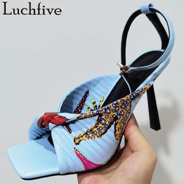 

sandals designer novelty twist high heel shoes women ankle wrap square toe blue party wedding stiletto summer, Black