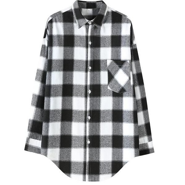 

women's blouses & shirts 2021 spring autumn womens casual loose designer style oversized plaid shirt female long sleeve blouse blusas, White