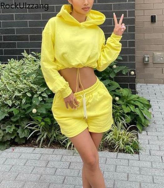 

women's tracksuits two piece set fall lantern long sleeve zip up hooded sweatshirt outfit crop + short suit women fashion tracksuit str, Gray