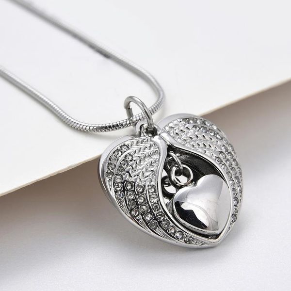 

chains fashion jewelry memorial necklace angel wing heart stainless steel pendant souvenir bracket for women men ., Silver