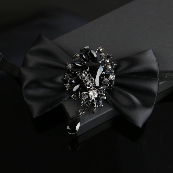 

bow ties diamond ribbon flowers tie for men brooches suit dress tuxedo shirt collar bows wedding groom bowknot musical neckties, Black;gray