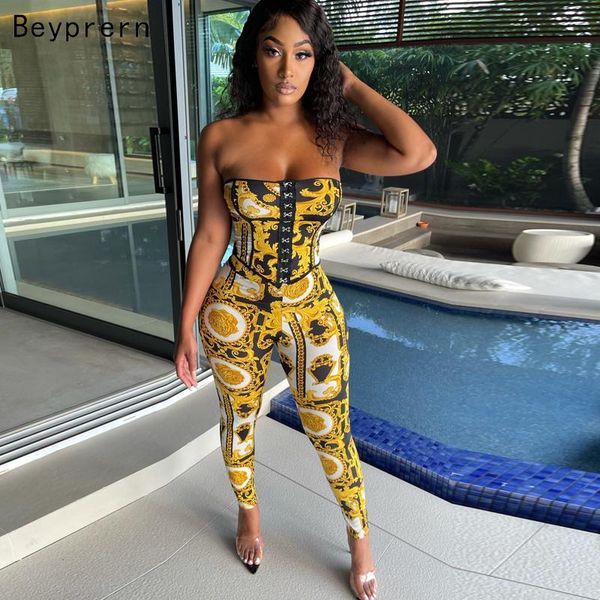 

women's two piece pants beyprern casual womens croset and legging set two-piece suits summer fashion strapless matching skinny party cl, White