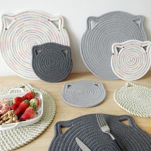 

mats & pads cotton woven non-slip cat placemat cup mat insulation hanging bowl pot holders home kitchen tableware