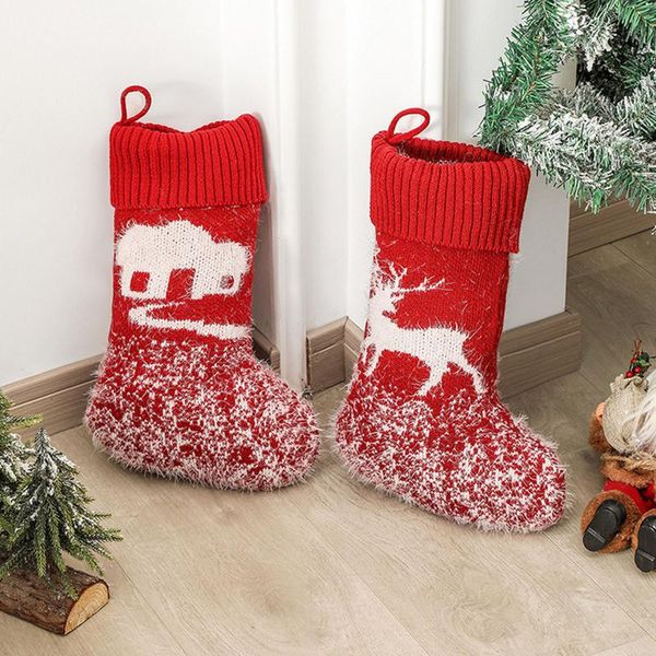 

christmas decorations fireplace xmas tree drop ornament stockings knitted long socks biscuit candy gift bag home party hanging decoration