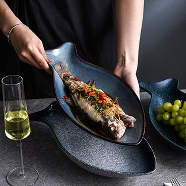 

dishes & plates creative binaural steamed fish plate japanese ceramic oval baked rice oven home personalized deep vegetable
