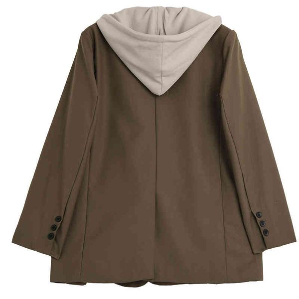 

women's suits & blazers [eam] women khaki double breasted big size blazer hooded long sleeve loose fit jacket fashion spring autumn 202, White;black