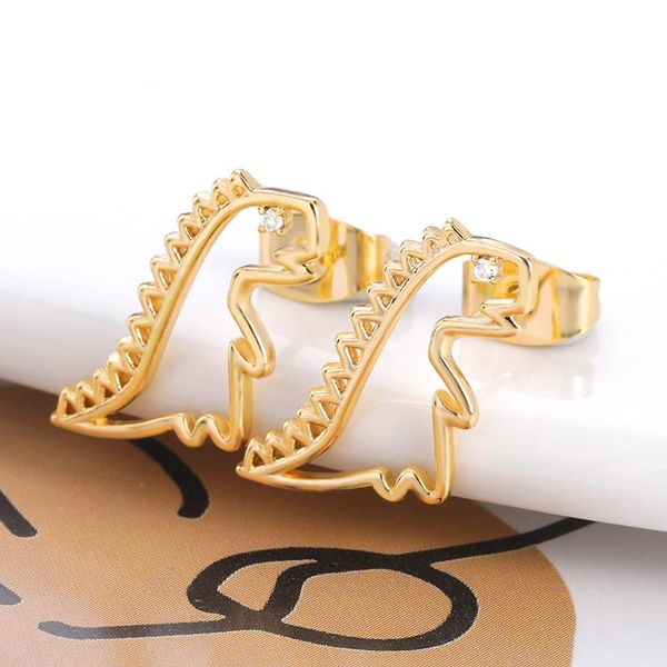 

stud fashion stainless steel hollow zircon dinosaur animal earrings for women girl gold cute charizard jewelry gifts, Golden;silver