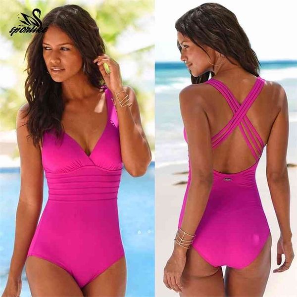 

arrival swimsuit women vintage bathing suits plus size swimwear beach padded print swim wear solid monokinis 210630, White;black