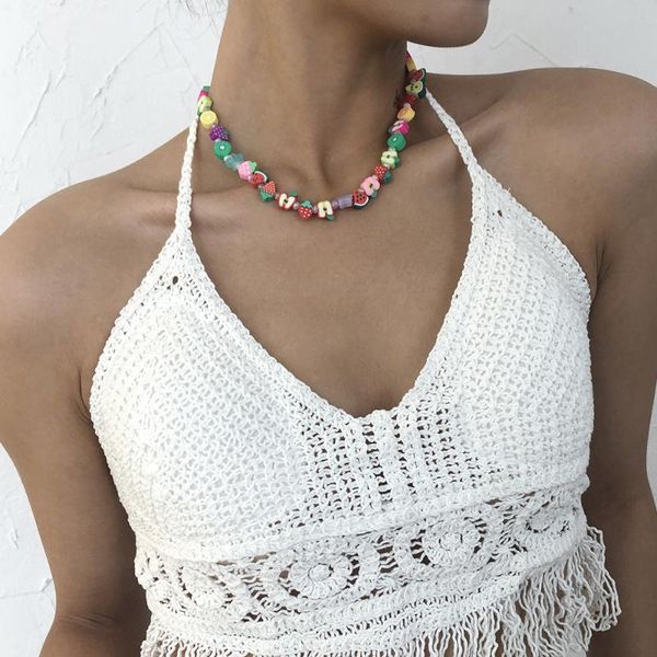 

chokers 2021 fashion candy color random resin fruit beads choker necklace for women girls soft collares wholesale, Golden;silver