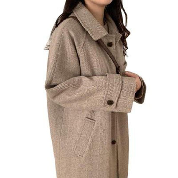 

women's wool & blends 2021 fashion temperament women woolen jacket autumn winter long-sleeved loose medium length nbh482, Black