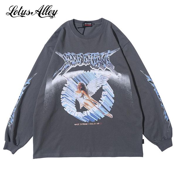 

women's t-shirt harajuku oversized t shirt angel print streetwear vintage tee shirts long sleeve o neck graphic woman tshirts spring su, White