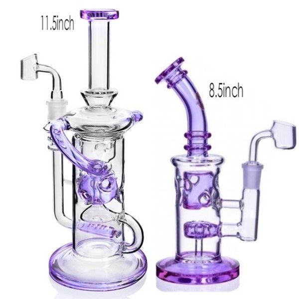 Klein Recycler Gerçek Görüntü Mor Cam Bongs Nargile 14 MM Kadın Eklemi ile Fab Yumurta Duş Başlığı Perc Toprak