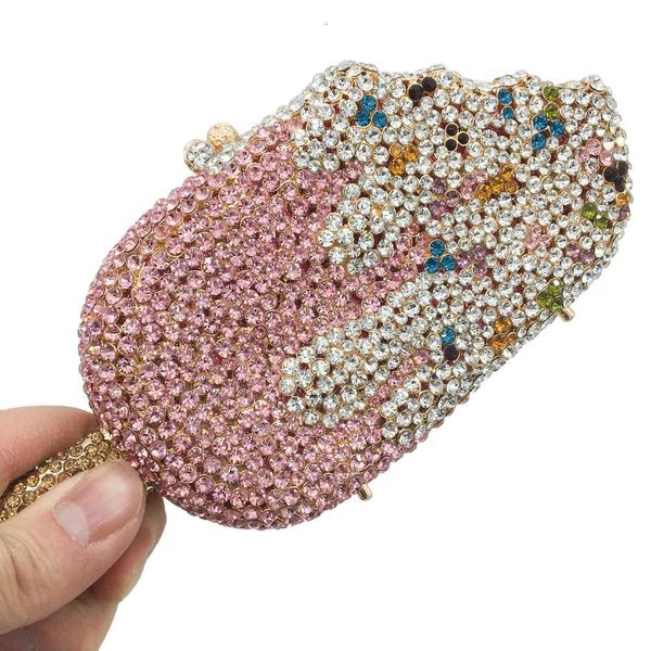 

luxury trendy woman rhinestones ice cream evening clutches ladies crystal popsicle clutch diamond party purse handbag