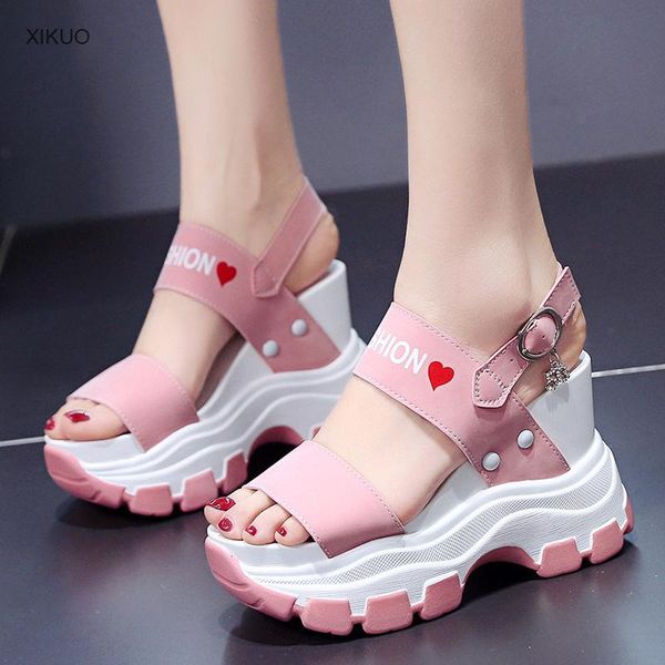 

sandals slope heel women 2021 muffin thick soled open toe high heels, Black