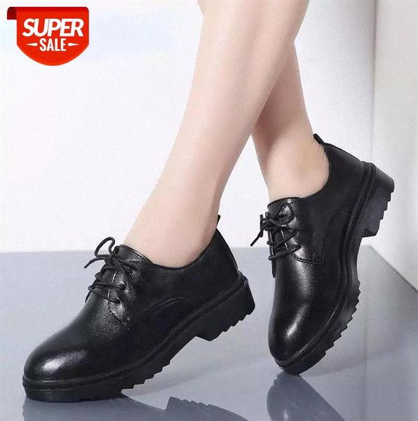 

2021 autumn women oxford shoes genuine leather lace up round toe ladies woman casual flat boat moccasins #3f5o