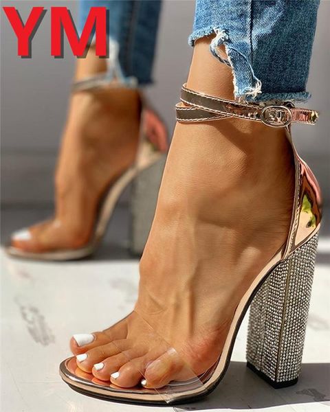 

2021 high heels women pumps gold rhinestone ladies shoes classic sandals buckle strap 43, Black