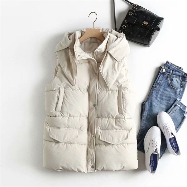 

casual solid color women's vest cotton hooded thicken down coat sleeveless winter vests for women 211130, Black;white