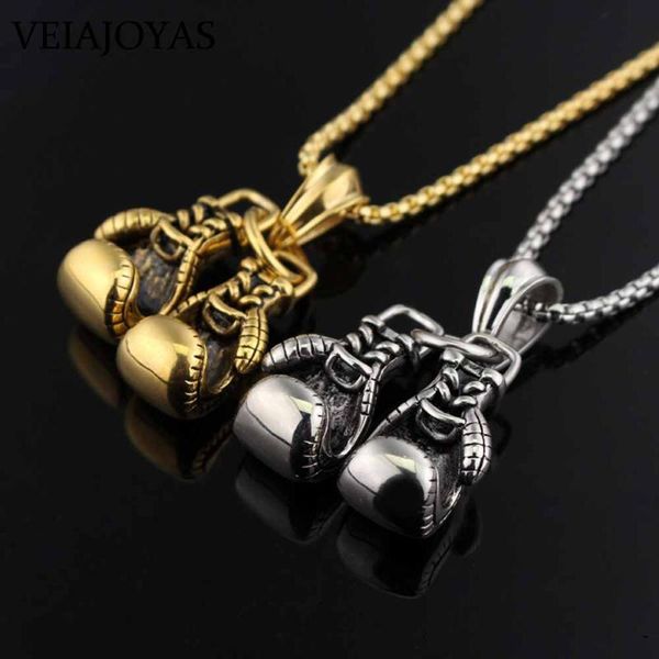 

pendant necklaces 2021 fashion men stainless steel necklace boxing gloves pendants sport fitness colar male jewelry accessories 3 colors, Silver