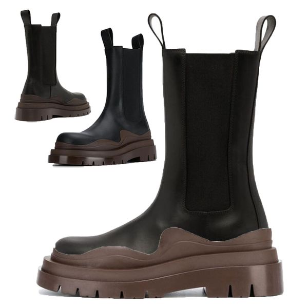 

2021 new brown soles bottega-booties tire boots man women platform chunky boot lady boot luxury designer women boots mid-calf designer boots, Black