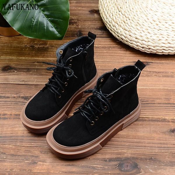 

boots platform british style suede casual ankle literary retro handsome motorcycle thick-soled short, Black