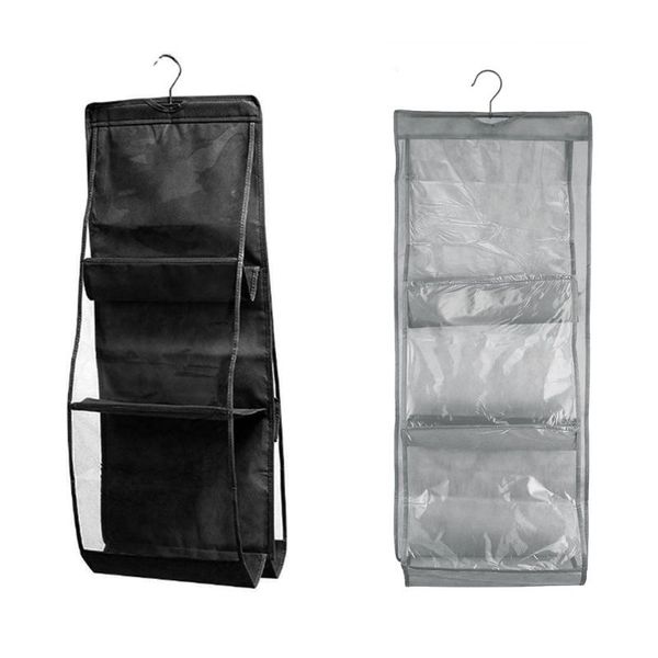 

storage bags 6 pocket 2 sides household hanging handbag organizer for wardrobe closet transparent bag door wall clear sundry shoe