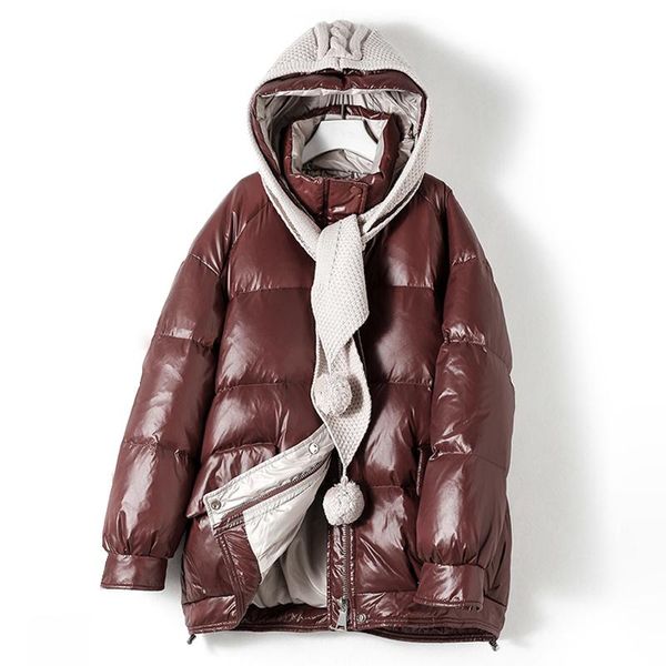 

women's down & parkas 2021 white duck coat women vintage thicken warm oversize knitted hooded puffer jacket casual short parka, Black
