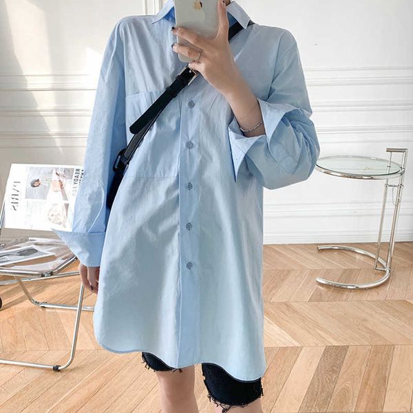 

women's blouses & shirts blouses women cotton long sleeve mid-length lady office wear single-breasted ol silhouette blouse with single, White