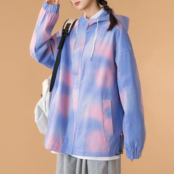 

women's jackets spring autumn fashion women tie-dye jacket pocket zipper hooded loose wear outwear plus size 5xl windbreaker famale, Black;brown