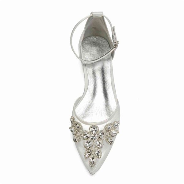 

dress shoes elegant lady satin mesh dress flats pointed toe ankle strap bridal wedding shoes with crystal applique party prom mother heels 4, Black