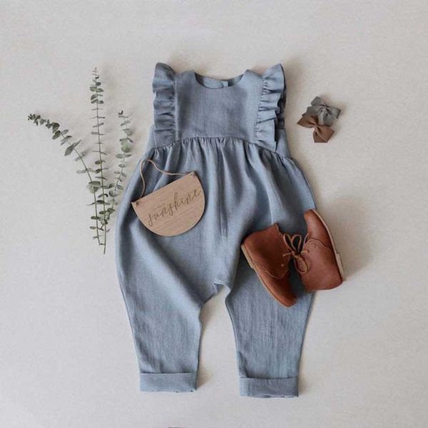 

melario summer solid color baby girls ruffles romper infant born baby jumpsuit playsuit flying sleeve born baby clothes 210722, Blue
