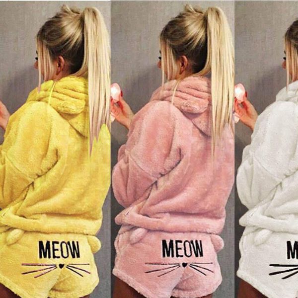 

spring 2 pieces set 5xl women sleepwear winter flannel pijama warm pyjamas homewear nightwear cat female pants, Black;red