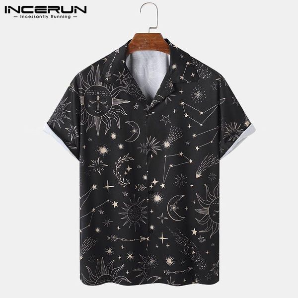 

men's casual shirts 2021 men printing shirt lapel short sleeve summer streetwear camisa masculina button leisure clothing incerun s-3xl, White;black