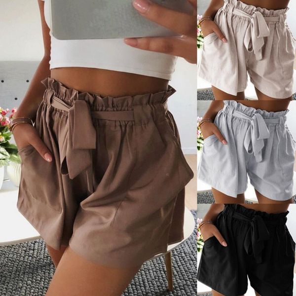 

women's shorts 2021 women summer bow tie bandage short pants a-line loose solid casual high waist bottom, White;black