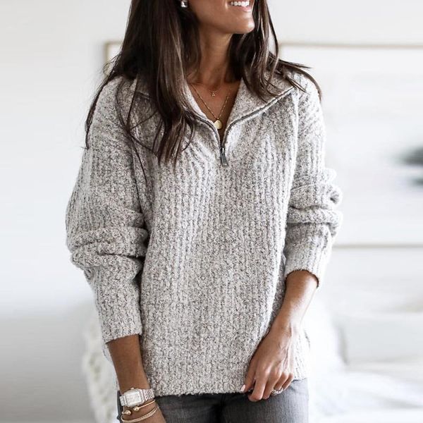 

women's sweaters 5xl autumn women sweater knitted long sleeve turn-down collar casual loose plus size zipper pullovers, White;black