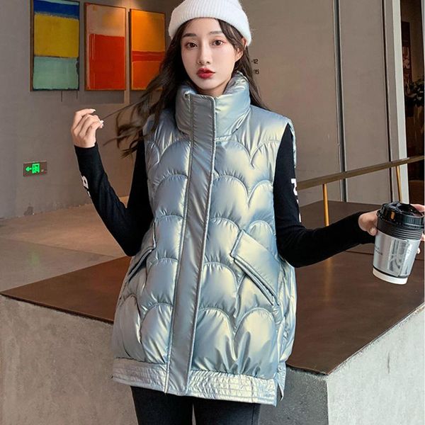 

women's vests tigena fashion design women winter vest waistcoat 2021 korean cute loose zipper pocket sleeveless jacket female coat, Black;white