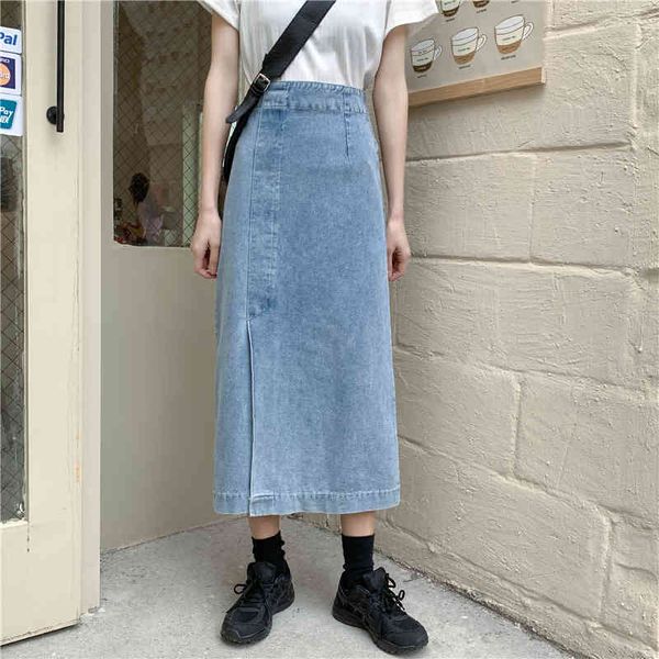 

skirts large size 5xl women denim vintage high waist straight blue streetwear split mid-calf jeans jupe longue femme jbx6, Black
