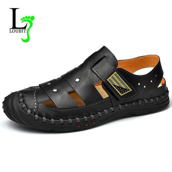 

sandals summer men leather beach comfortable soft footwear rubber shoes 2021 big size 48, Black