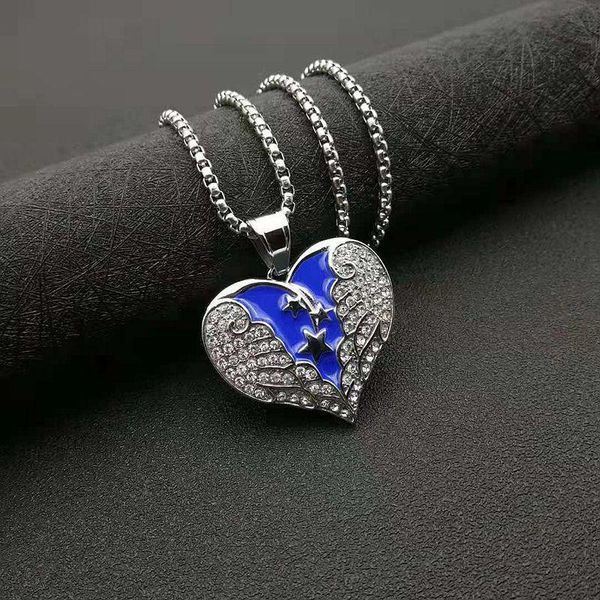 

pendant necklaces potcet neutral stainless steel blue heart wing titanium necklace geometric hip hop fashion party jewelry, Silver