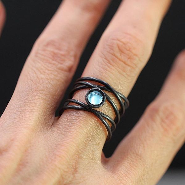 

wedding rings vintage big black gun ring with zirconia open adjustable for girls moonstone women gifts r972, Slivery;golden