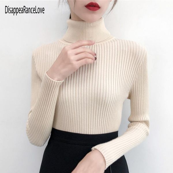 

women's sweaters 2021 autumn winter knitted jumper turtleneck pullovers casual women shirt long sleeve tight sweater girls, White;black