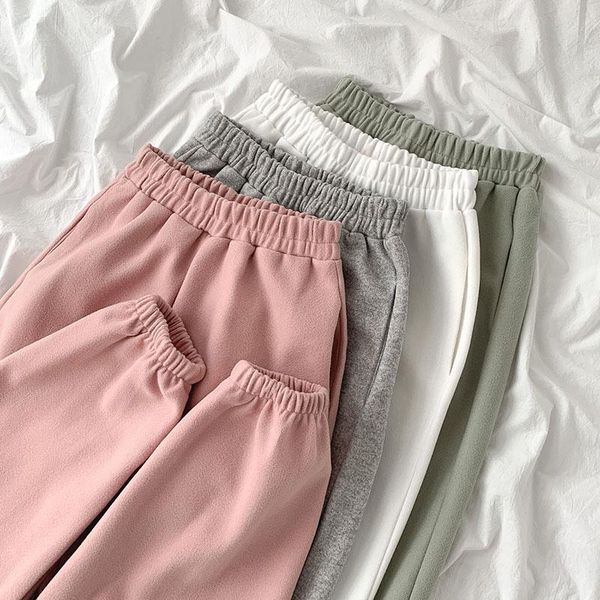 

women's pants & capris harlan casual autumn 2021 winter korean elastic high waist pure color woolen harem for women, Black;white