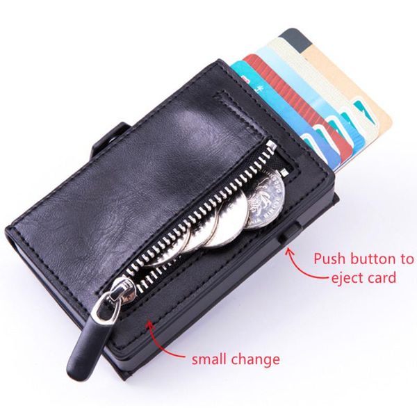 

card holders bycobecy men's rfid black magic bank bag business case metal holder pu leather women brand, Brown;gray