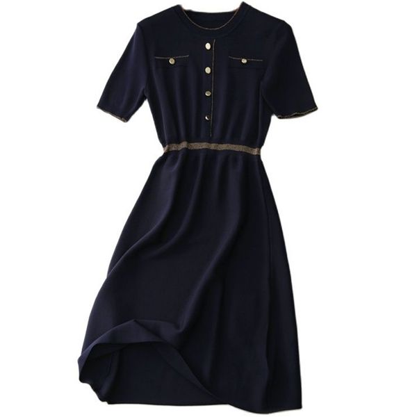 Mode dünne Eis Seide Kurzarm gestrickte elegante Kleid weibliche schlanke A-Linie Rock Sommer koreanische Mode Damenbekleidung 210520
