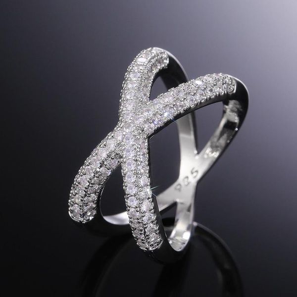 

wedding rings caoshi trendy cross x shape for women silver color inlaid dazzling crystal zirconia engagement party jewelry gifts, Slivery;golden