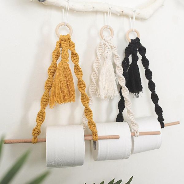 

toilet paper holders nordic wooden towel rack macrame rope holder hanging tapestry shelf home el bathroom decoration supplies