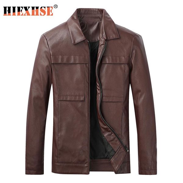 

men's fur & faux men jacket leather 2021 s motorcycle lapel versatile personality slimming zipper pocket wash coat, Black