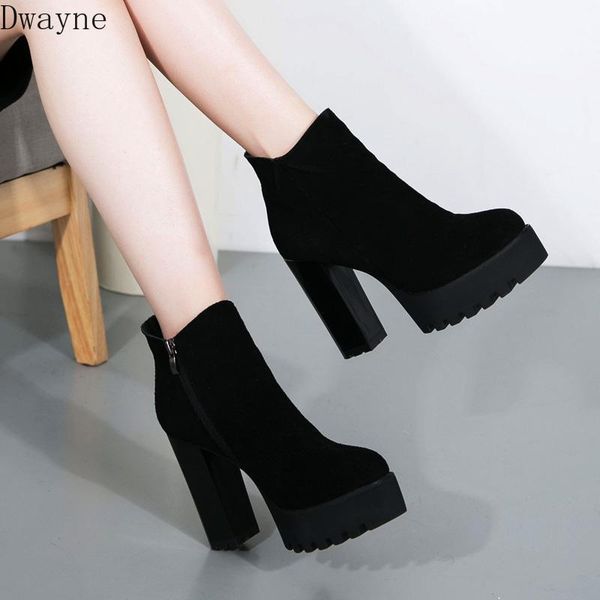

boots 2021 winter women's shoes leather thick with female wild super high-heeled scrub1, Black