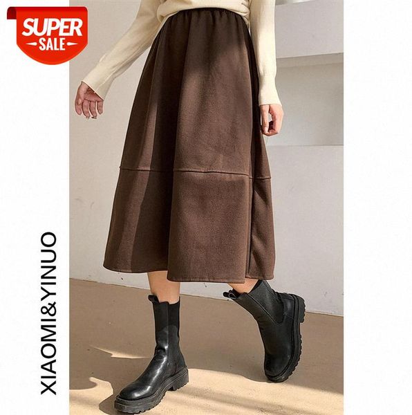 

[ou fan] 7690 women's half-length skirt, a-line high waist, thin, retro woolen skirt #hh79, Black;gray