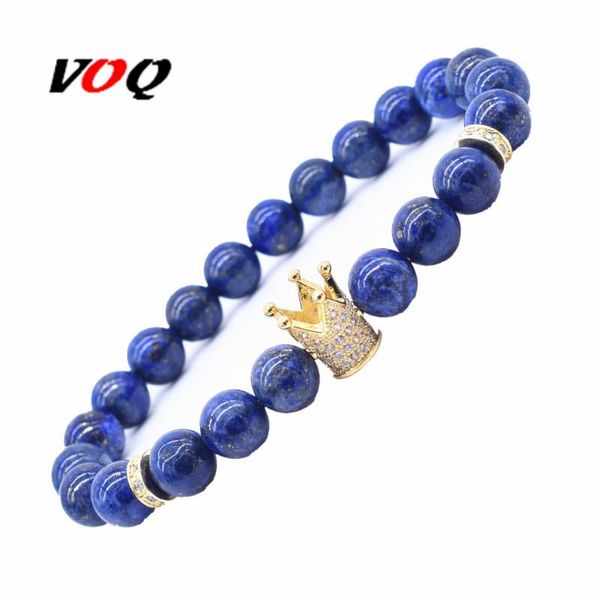 

charm bracelets design lapis bracelet elastic rope white zircon micro-embedded copper beads imperial crown for women man jewelry, Golden;silver