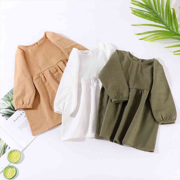 

girls solid cotton and linen girl dresses long sleeve baby buttoned pleated wt57, Red;yellow